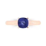 1.0Ct Cushion Cut Tanzanite VVS1 Solid Gold Solitaire Engagement Promise Ring