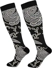 [GAIREG] White Brown Retro Polka Dot Compression Sock Compression Socks Travel Womens Knee High Compression Socks
