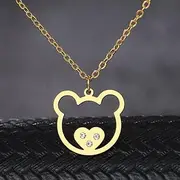 [SHMAZ] Stainless Steel Necklaces Bear Crystal Zircon Pendant Choker Chain Necklace For Women