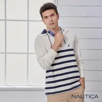 在飛比找momo購物網優惠-【NAUTICA】男裝潮流品牌LOGO條紋長袖帽TEE(白)