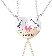 [Pwsap] BFF Necklace for 3 Girls, Friendship Puzzle Heart Pendant Necklaces, Best Friends Forever Matching Necklaces, Birthday Valentine's Day Jewellery Gifts for Children, Mother, Friends, Sisters, M, Zinc,