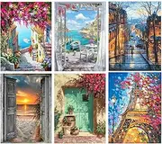 6 Packs Paint by Number for Adults,DIY Landscape Paint by Number Kits for Adults Beginners,Watercolor Oil Painting Craft Art for Home Wall Decor12X16Inch