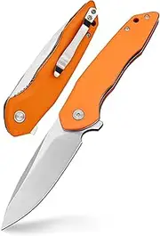 Pocket Knife with G10 Handle & D2 Steel – Everyday Carry Knife for Men & Women – Indoor & Outdoor Gift-Folding (Orange)