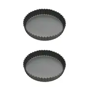 2x Mastercraft 20cm Heavy Loose Base Non-Stick Round Flan Quiche Pan Baking BLK