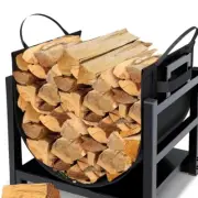 Firewood Rack Fireplace Log Holder with Canvas Carrier, Outdoor Indoor, Metal