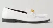 Valentino Garavani White Leather V Logo Chain Gold Mule Slip On Flat Loafer 37