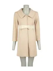 Beige Wool Bow Detail Coat