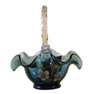 Fenton Blue Ruffled Floral Basket