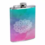 Watercolor Mandala Em1 Flask 8oz Stainless Steel Hip Drinking Whiskey