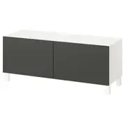 BESTÅ TV bench with doors, white Lappviken/Stubbarp/dark grey, 120x42x48 cm