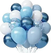 Blue and White Balloons, 50pcs 12 inch Blue White Confetti Balloons Kit, Metallic Chrome Blue Latex Balloons for Birthday, Baby Shower, Graduation Decorations