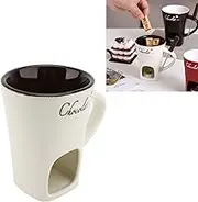 Chocolate Fondue Mug, Chocolate Melting Mug with Fork for Date Night Birthday & Wedding Gifts, Fondue Pot for Cheese, Candy (White)