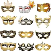 Sumind 12 Pieces Mardi Gras Mask Bulk Venetian Carnival Mask Retro Punk Masquerade Party Decoration for Mardi Gras Fancy Costume Halloween Party Supplies, Multicolored