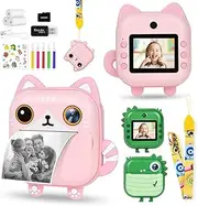 Ainiv Instant Print Cameras for Kids, 2.4 Inch Kids Digital Camera with Dual Camera, 1080P Kids Camera with 3 Rolls Print Papers, 32GB SD Card, 5 Colors Pens, Gifts for 3-12 Year Old Boys Girls, Pink