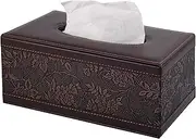 Antique PU Leather Tissue Box Holder Cover Rectangular Napkin Case Dispenser,Home Office Car Tissue Holder with Magnetic Bottom,Facial Tissue Organizer (Retro)