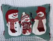 New Beaded Appliquéd Holiday Snowman Throw Pillow Teal Gold Metallic 10x14