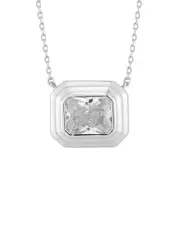 Glaze Jewelry Silver CZ Ribbed Solitaire Necklace