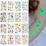 Iirlvior 16 Sheets Luminous Tattoo Temporary Tattoos Stickers Glow in the Dark Safe and Non-Toxic Tattoos for Children, Tattoo Children Girls for Children's Birthday Party Favours