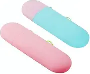 HEALEEP Portable PP Toothbrush Holder and Toothpaste Case Travel Wash Storage Box for Camping and Daily Use Pink Light Blue Compact Easy to Clean Present