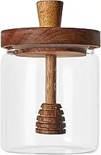 500ml Glass Honey Jar - Honey Storage Pots, Container with Wooden Dipper | Container Dispenser, Glass Pot Dipper Lids for Storing and Syrup Accessories