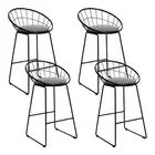 Set of 4 Bar Stools Steel Fabric - Grey and Black