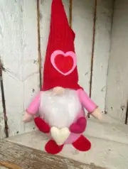 Valentine Gnome With Felt Heart Garland Weighted Plush Red Pink White 12"