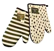 2 Potholder Oven Hot Mitts 11" Black + White Stripe Polka Dot Walmart Halloween