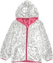 [GuoChe] Big Girls Jackets With Sherpa Lining Floral Swirl Ornamental Gray Girl Outerwear Jacket pink Fall Baby Boy Clothes 3T