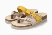 Mephisto Women's Warm Grey 860 Adjustable Flat Heel Buckle Thong Sandals