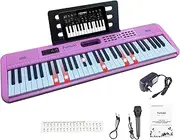 Funtaki Portable Kids Piano Keyboard with Lighted Keys - 61 Compact Keys Electric Piano for Beginners Adults Kids Ages 3-7 (Educational Gift) Pink