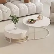 Nesting Coffee Table Set of 2, Modern Round Marble Table, Metal Frame Side Table, Simple Tables for Living Room, Bedroom, Balcony, Yard(Simple Style,Small)