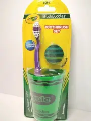 Crayola Toothbrush Set Brush Buddies Green Rinsing Cup, Soft Brush, And Cap