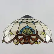 Tiffany Lamp Shade Replacement, Only 16 Inch Stained Glass Lamp Chimney, Baroque Blue Beige Flowers Glass Bead Design, for Table Lamp, Pendant Light, Floor Lights, Ceiling Fixtures,Beige KeYJ