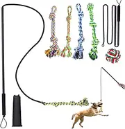Flirt Pole for Dogs,Foldable Firt Pole,Dog Flirt Pole with 6 Chew Toy,Outdoor or Indoor Dog Rope Toy,Dog Tug of War Toy for Large,Medium,Small Dogs