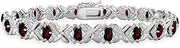 [GemStar USA] Sterling Silver Genuine or Synthetic Gemstone Oval X Design Polished Tennis Bracelet for Women
