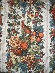 Vintage Waverly Somerset Hall Fabric Remnant Birds Fruits Nuts Gold Jacobean 1yd