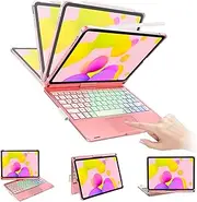 iPad 10th Generation Case with Keyboard (10.9", 2022) - Multi-Touch Trackpad- 7 Color Backlight- 360° Rotatable Smart Protective Case with Pencil Holder for iPad 10.9 inch 10th Gen 2022, Rose Gold