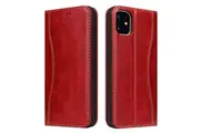 For iPhone 11 Case Red Fierre Shann Genuine Cowhide Leather Wallet Flip Cover
