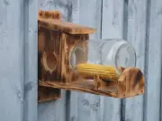 New Rustic Wooden Glass Jar Squirrel Chipmunk Feeder Free S/H Jar Included Sale
