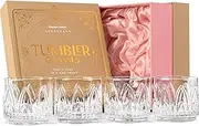 GLASSIQUE CADEAU Vintage Art Deco Rum, Gin, Tequila Rocks Crystal Cocktail Glasses | Set of 4 | 325 ml Stackable Short Lowball Tumbler Crystal Glasses for Cocktails
