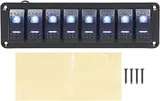 Rocker Switch Panel, LED Toggle Switch, 8 Gang Switch Panel, Waterproof, LED Backlit On Off Switch with Overload Protection, Pre-Wired Toggle Switch, for Car RV Bus Marine Boat Trailers Trucks (Blue)