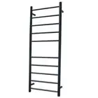 RADIANT Heated Towel Rail/Rack ROUND Bar BLACK - 430 x 1100mm - Bottom LEFT p...