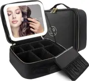 Travel Makeup Bag with Lighted Mirror - Waterproof Train Case