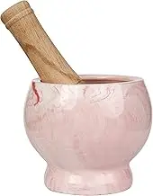 HPYNPES Mortar and Pestle Set- Ceramic Kitchen Mortar and Pestle for Spices, Herbs & More- Durable Mortar with Anti-Slip Base and Sturdy Wooden Pestle with Finest Grinding Ability- 2.6 Cups Capacity