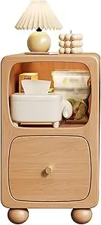 LYXWGRZD Smart Nightstand, Solid Wood Bed End Table, Smart Bedside Desk with Drawer, Side Cabinet, Open Storage, Small Footprint, Ball Cabinet Legs(Wood Color,25cm/9.8in)