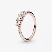 Pandora 14k Rose Gold-Plated With CZ Three-Stone Ring 186242CZ-54 - Size 7