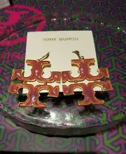 Tory Burch TRANSPARENT DROP EARRING Large 1.4" Pink (New)