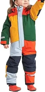 [Generic] Boys and Girls One Piece Snowsuits Color Block Overalls Ski Suits Winter Waterproof Coats Jumpsuits for Baby Toddler