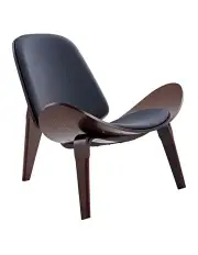 [Furb] Ash Plywood PU Leather Shell Accent Chair in Black