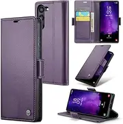 [ELEPIK] for Galaxy S23 Case with Card Holder, Kickstand [3 Card Holder + 1 Cash Slot] [Durable PU Leather] Magnetic Wallet Phone Cover for Samsung Galaxy S23, Fashion Purple